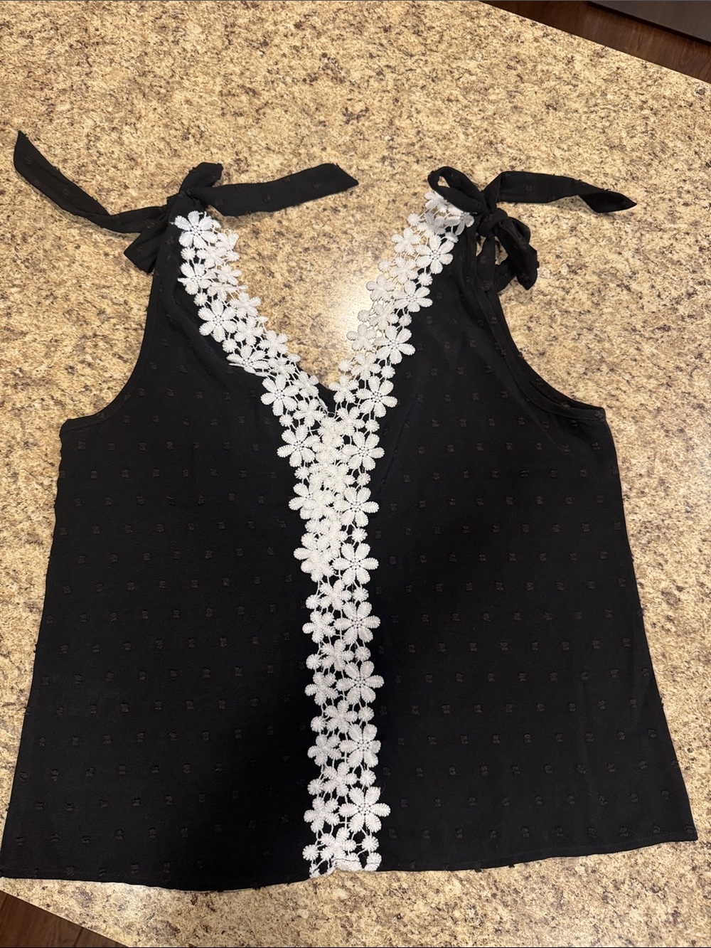 SHEIN Black Tank with White Floral Lace Trim